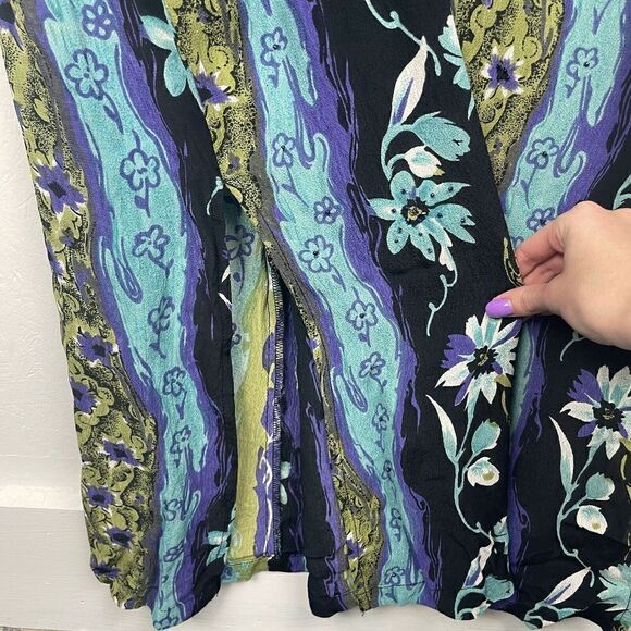 American Vintage 90's JM 100% Rayon Green Blue Beaded Floral Maxi Dress Size L - Picture 4 of 6